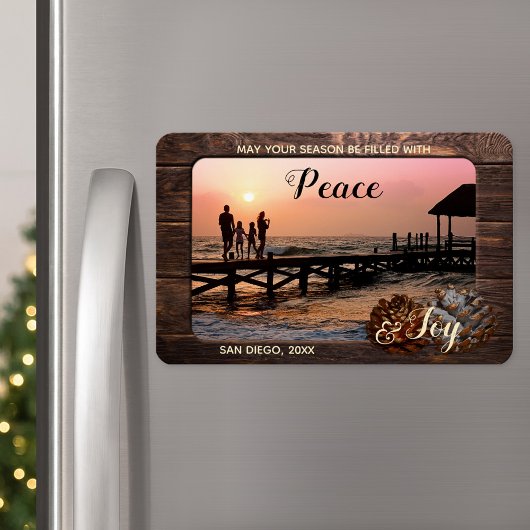 Rustic Wood Personalized Holiday Photo Magnet Magneet