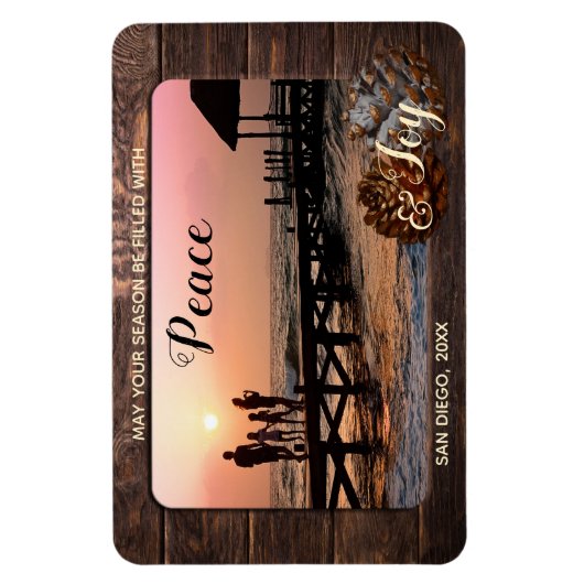Rustic Wood Personalized Holiday Photo Magnet Magneet (Verticaal)