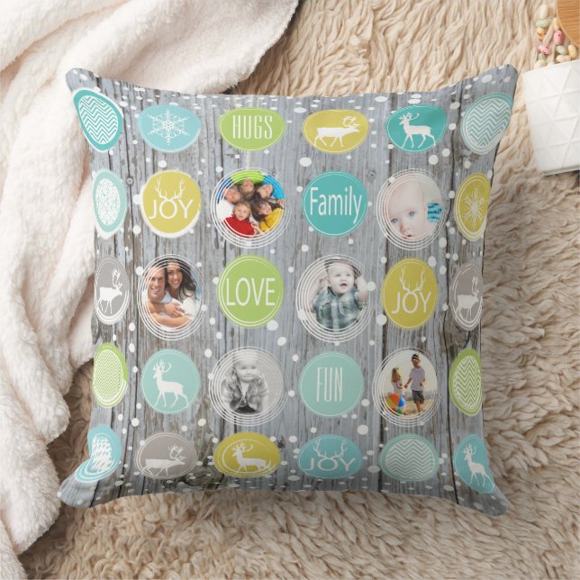 Rustic Wood Persoonlijke kerstfoto Kussen (Deken)