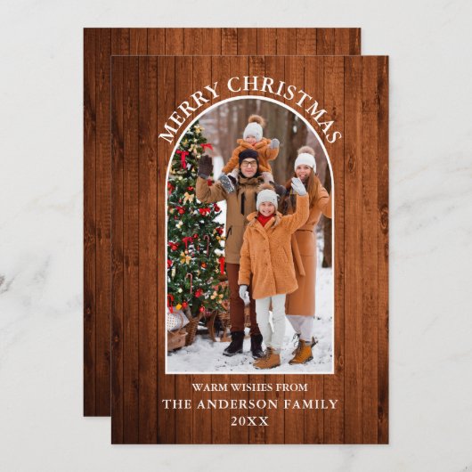 Rustic Wood Photo Arch Merry Kerstmis Feestdagenkaart (Voorkant / Achterkant)