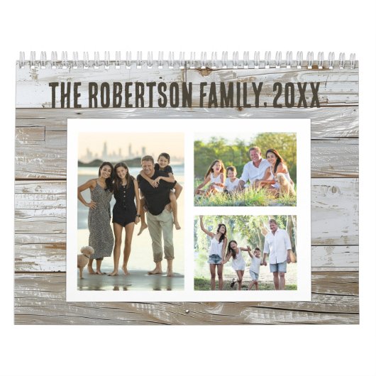 Rustic Wood Photo Collage 36-Afbeelding familie Kalender (Hoes)