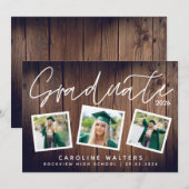Rustic Wood Photo Collage Afstuderen Aankondiging (Voorkant / Achterkant)