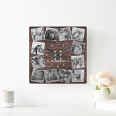 Rustic Wood Photo Collage Monogram Creëer Your Ewn Vierkante Klok (Huis)