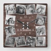Rustic Wood Photo Collage Monogram Creëer Your Ewn Vierkante Klok (Voorkant)