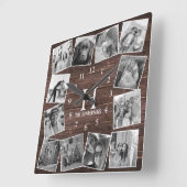 Rustic Wood Photo Collage Monogram Creëer Your Ewn Vierkante Klok (Hoek)