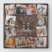 Rustic Wood Photo Collage Monogram Creëer Your Ewn Vierkante Klok (Voorkant)