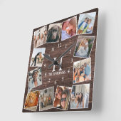 Rustic Wood Photo Collage Monogram Creëer Your Ewn Vierkante Klok (Hoek)