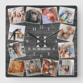 Rustic Wood Photo Collage Monogram Creëer Your Ewn Vierkante Klok (Voorkant)