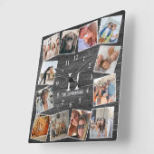 Rustic Wood Photo Collage Monogram Creëer Your Ewn Vierkante Klok (Hoek)