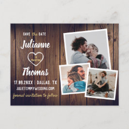 Rustic Wood Photo Collage Wedding Aankondigingskaart