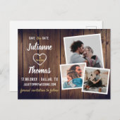 Rustic Wood Photo Collage Wedding Aankondigingskaart (Voorkant / Achterkant)