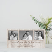 Rustic Wood Photo Collage Wedding Save the Date (Staand voorkant)