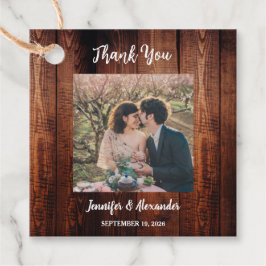 Rustic wood photo country wedding bedankjes labels