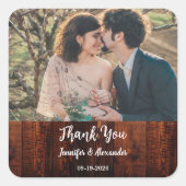 Rustic wood photo country wedding Thank you Vierkante Sticker (Voorkant)