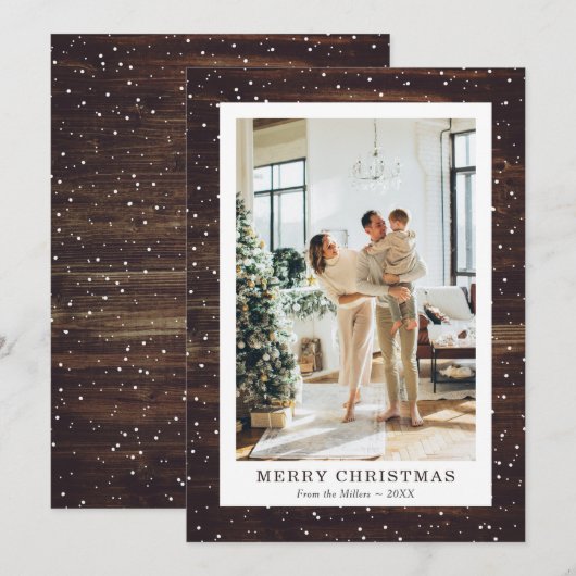 Rustic Wood Photo Merry kerstkaarten Feestdagenkaart (Voorkant / Achterkant)