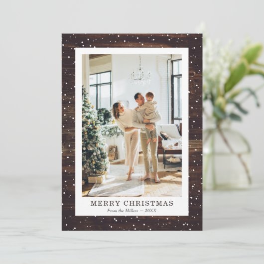 Rustic Wood Photo Merry kerstkaarten Feestdagenkaart (Staand voorkant)