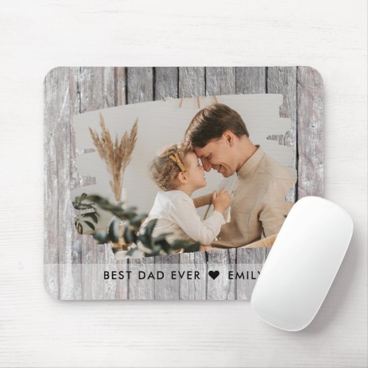 Rustic Wood Photo Template Best Dad Ever Muismat (Met muis)