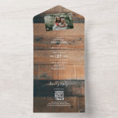 Rustic Wood Photo Wedding All In One Uitnodiging (Binnen)