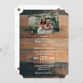 Rustic Wood Photo Wedding Invitting Kaart