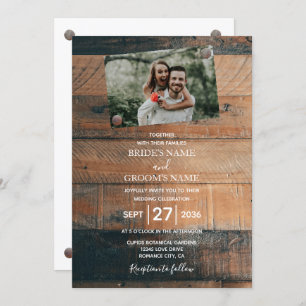 Rustic Wood Photo Wedding Invitting Kaart