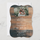 Rustic Wood Photo Wedding Invitting Kaart (Voorkant)