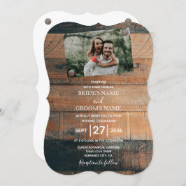 Rustic Wood Photo Wedding Invitting Kaart