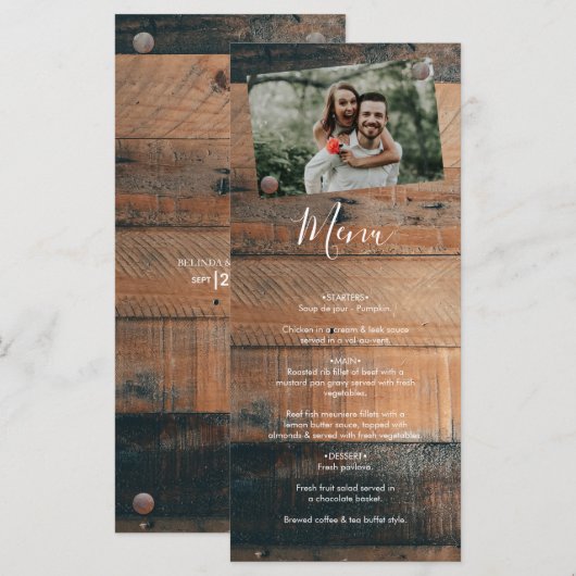 Rustic Wood Photo Wedding Menu (Voorkant / Achterkant)