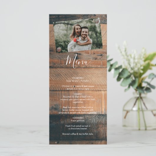 Rustic Wood Photo Wedding Menu (Staand voorkant)