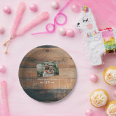 Rustic Wood Photo Wedding Papieren Bordje (Feest)