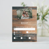 Rustic Wood Photo Wedding RSVP-kaarten RSVP Kaartje (Staand voorkant)