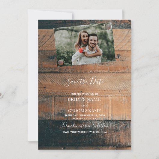 Rustic Wood Photo Wedding Save The Date (Voorkant)