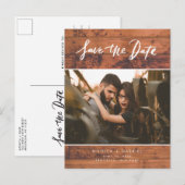 Rustic Wood Photo Wedding Save the Date Aankondigingskaart (Voorkant / Achterkant)