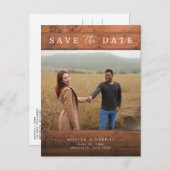 Rustic Wood Photo Wedding Save the Date Aankondigingskaart (Voorkant / Achterkant)