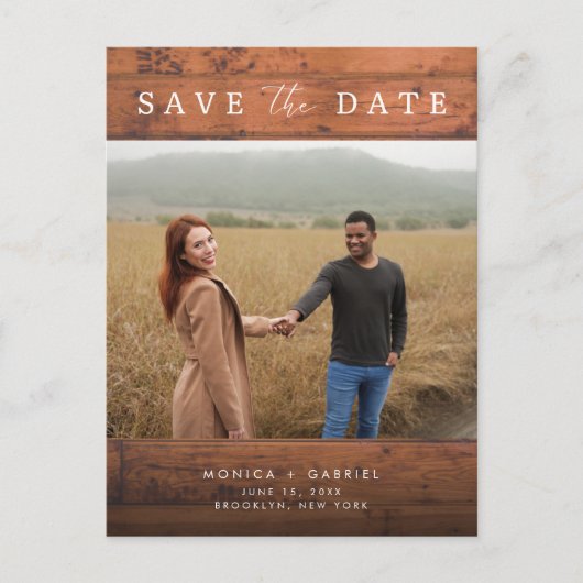 Rustic Wood Photo Wedding Save the Date Aankondigingskaart (Voorkant)