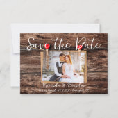 Rustic Wood Photo Wedding Save the Date Kaart (Voorkant)