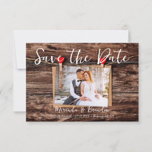 Rustic Wood Photo Wedding Save the Date Kaart (Voorkant)