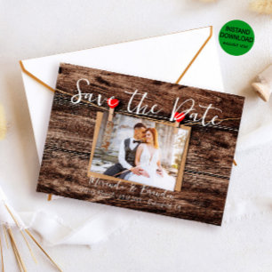 Rustic Wood Photo Wedding Save the Date Kaart