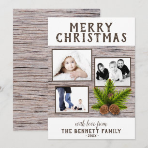 Rustic Wood Pine 3 Foto Collage Kerst Kaart