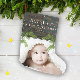 Rustic Wood Pine Baby's eerste kerstfoto Grote Kerstsok
