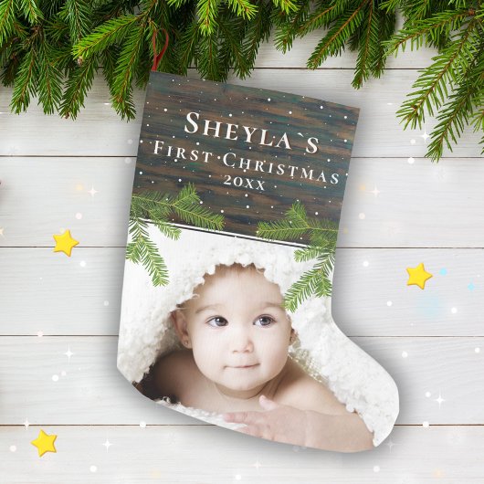 Rustic Wood Pine Baby's eerste kerstfoto Grote Kerstsok