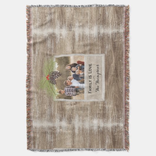 Rustic Wood & Pine Branch - kerstfamilie Foto Deken (Voorkant Verticaal)