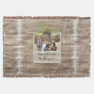 Rustic Wood & Pine Branch - kerstfamilie Foto Deken