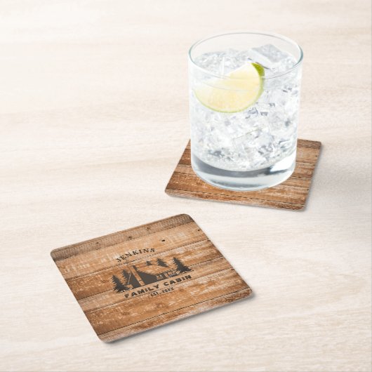 Rustic Wood Pine Forest Cabin Lodge Personalized Kartonnen Onderzetters (Insitu)