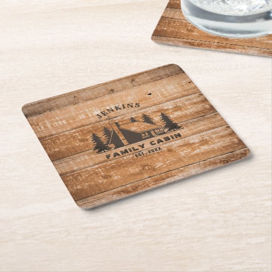 Rustic Wood Pine Forest Cabin Lodge Personalized Kartonnen Onderzetters (Schuin)