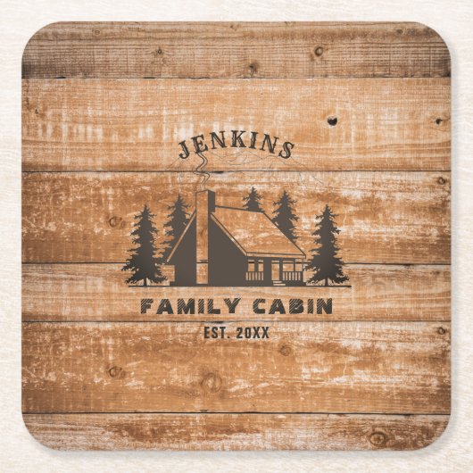 Rustic Wood Pine Forest Cabin Lodge Personalized Kartonnen Onderzetters (Voorkant)