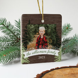 Rustic Wood Pine Kerstbomen Foto Keramisch Ornament