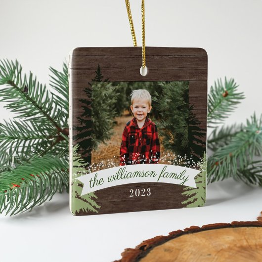 Rustic Wood Pine Kerstbomen Foto Keramisch Ornament