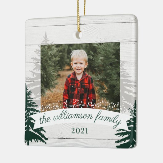 Rustic Wood Pine Kerstbomen Foto Keramisch Ornament (Links)