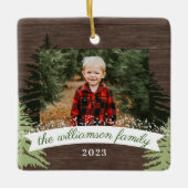 Rustic Wood Pine Kerstbomen Foto Keramisch Ornament (Voorkant)