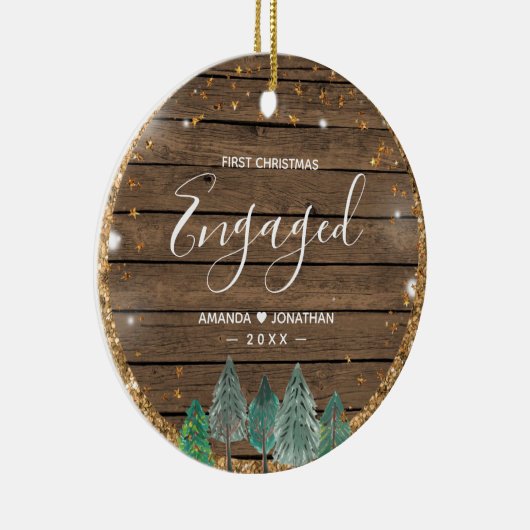 Rustic Wood Pine Trees kerst Keramisch Ornament (Rechts)